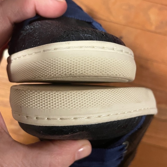 🤩HP🤩 Lanvin Paris Crackled Leather Toe Cap Satin Sided Black Navy Blue Sneaker - Picture 17 of 17